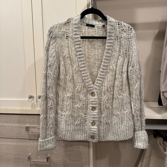 ATM Anthony Thomas Melillo Boucle Gray Cable-Knit Cardigan - Picture 2 of 4